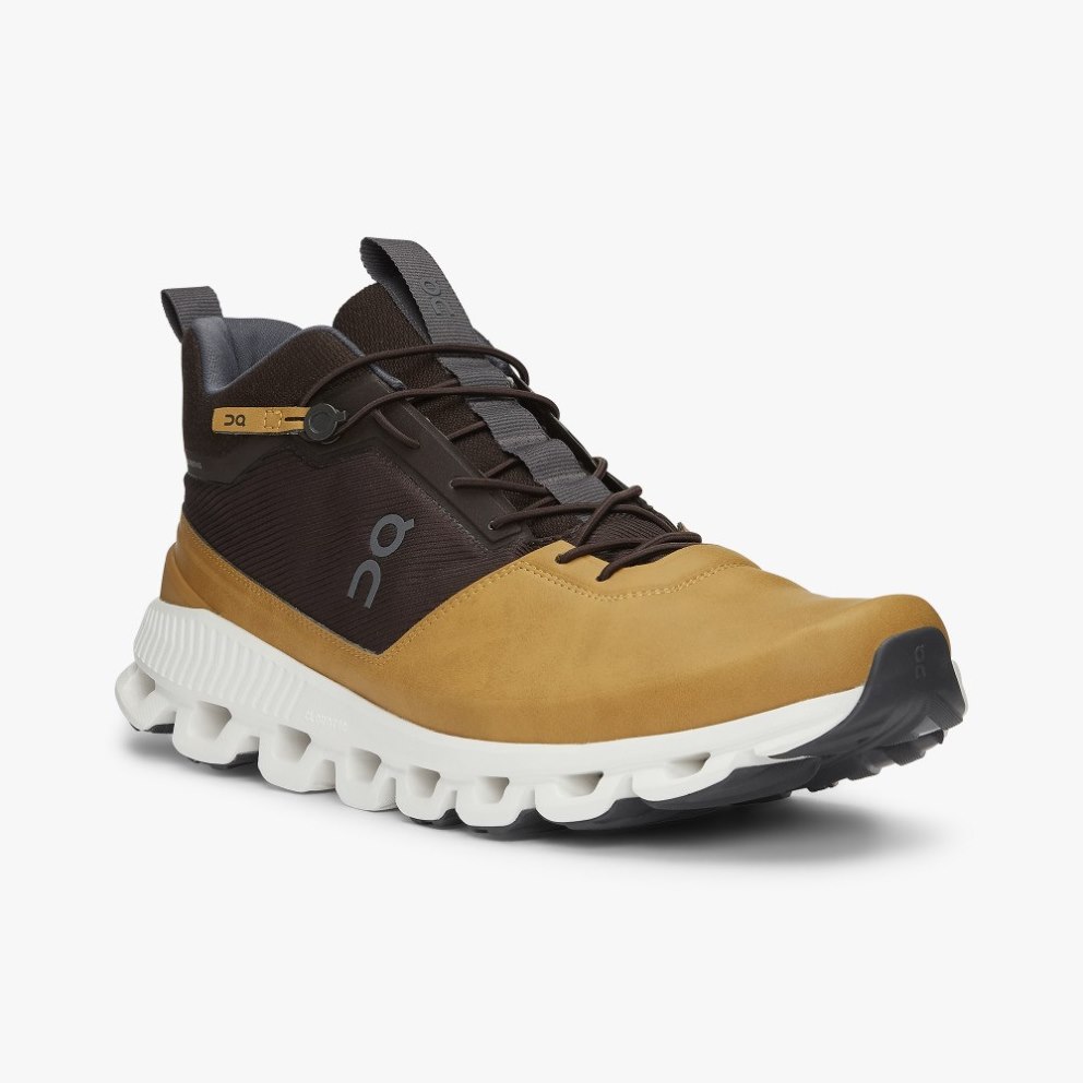 On Cloud Hi Men's Trainers Chocolate / Yellow | UK-6MO87