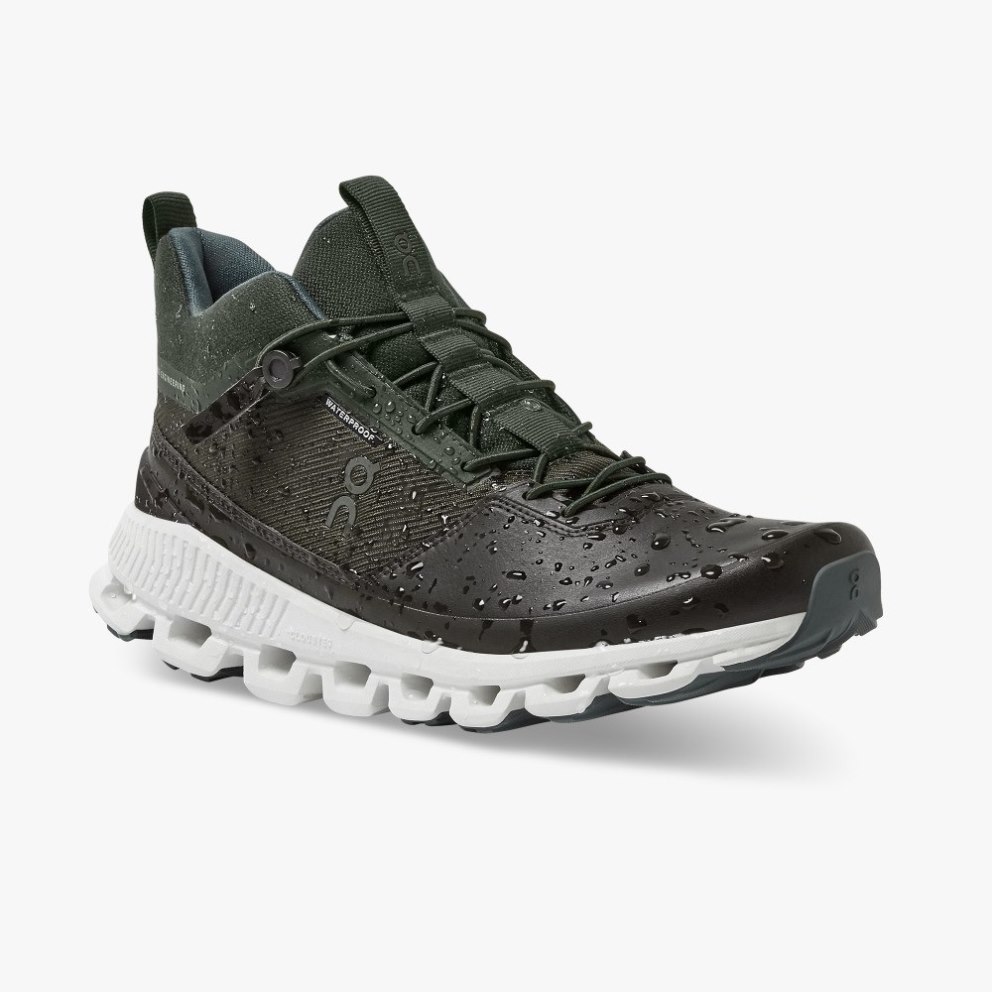 On Cloud Hi Waterproof Women's Trainers Black / Olive | UK-JM827