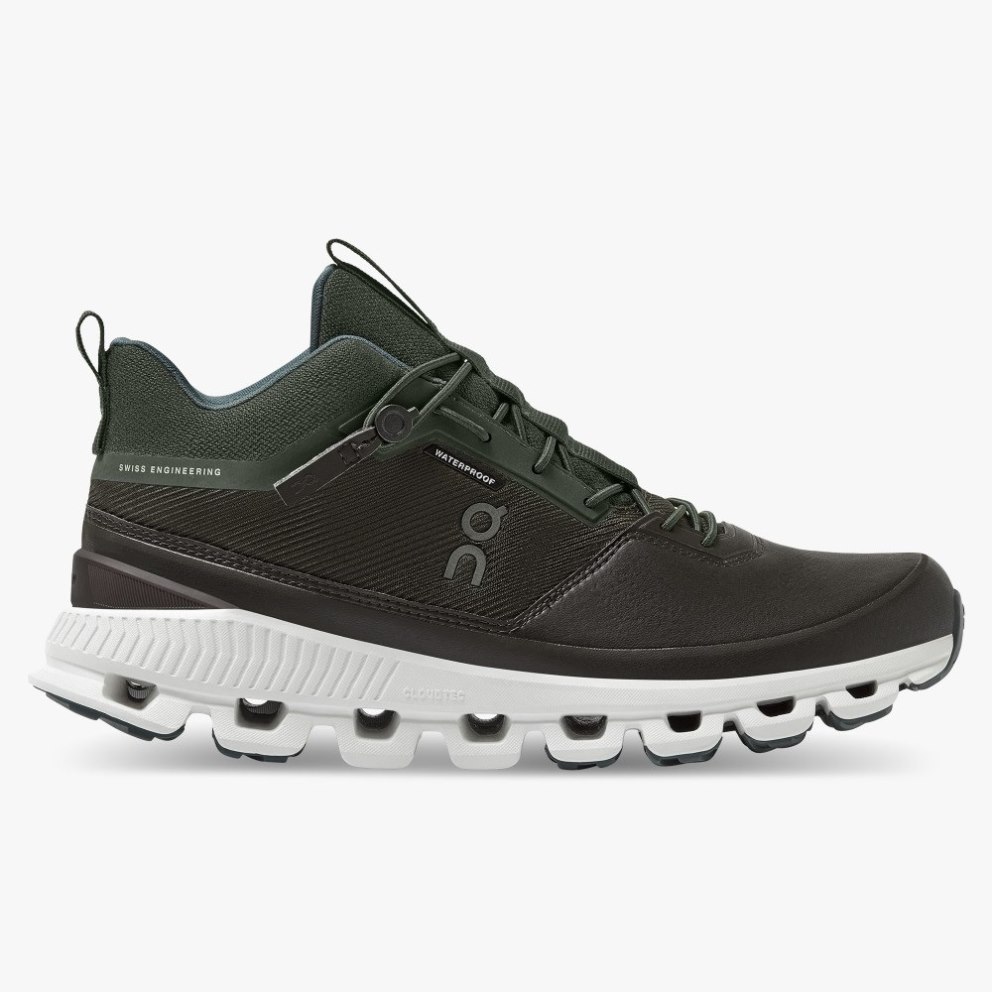 On Cloud Hi Waterproof Women\'s Trainers Black / Olive | UK-JM827