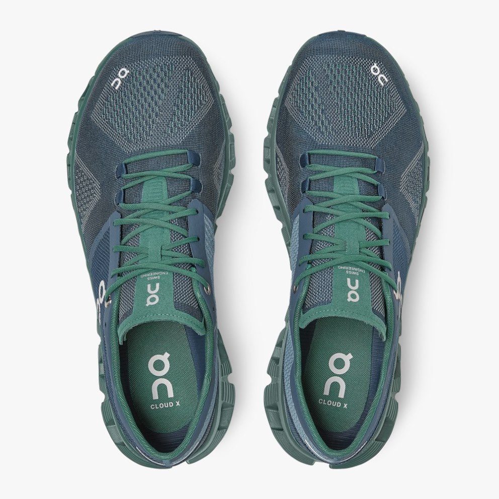 On Cloud X Men's Trainers Navy / Green | UK-AJ2O1
