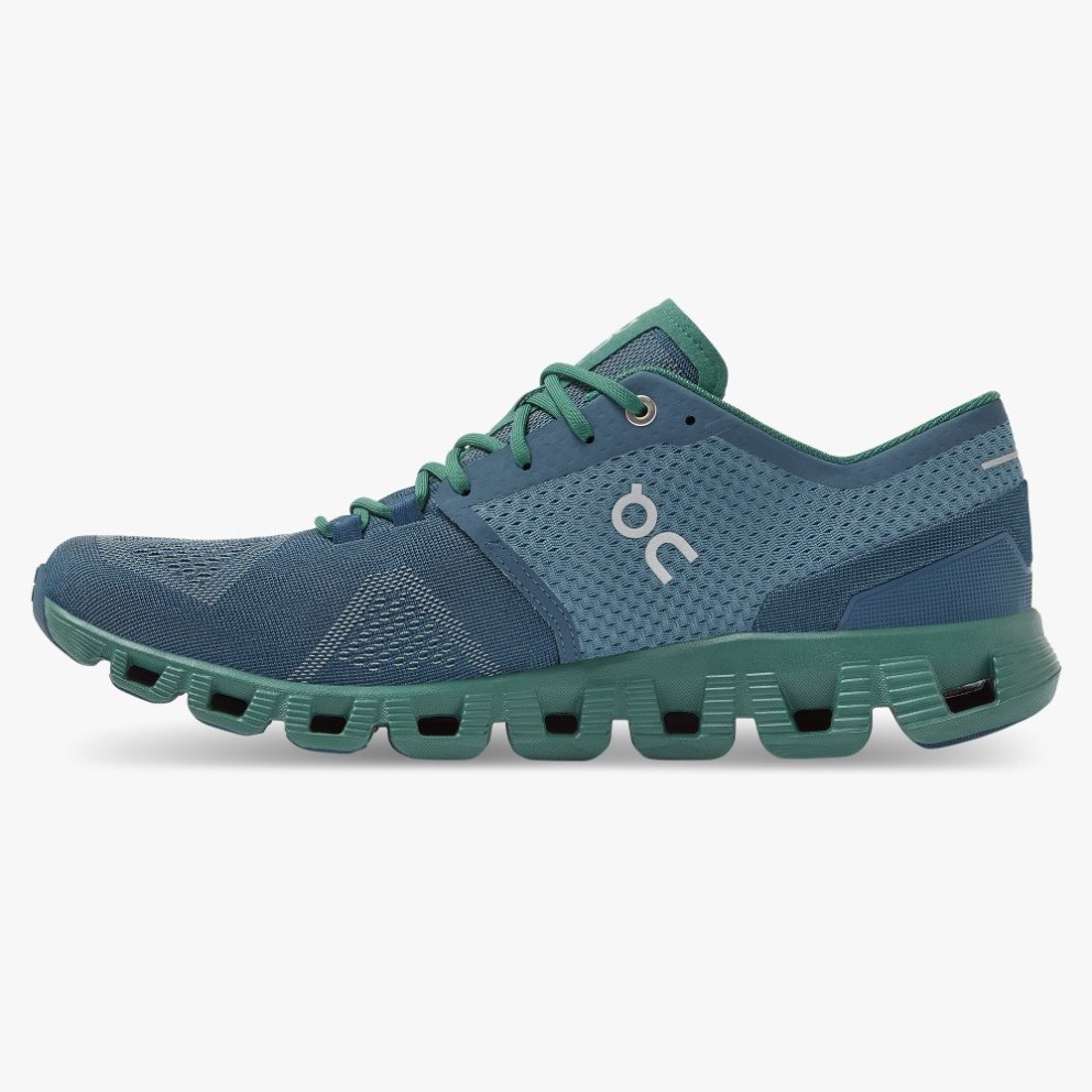 On Cloud X Men's Trainers Navy / Green | UK-AJ2O1