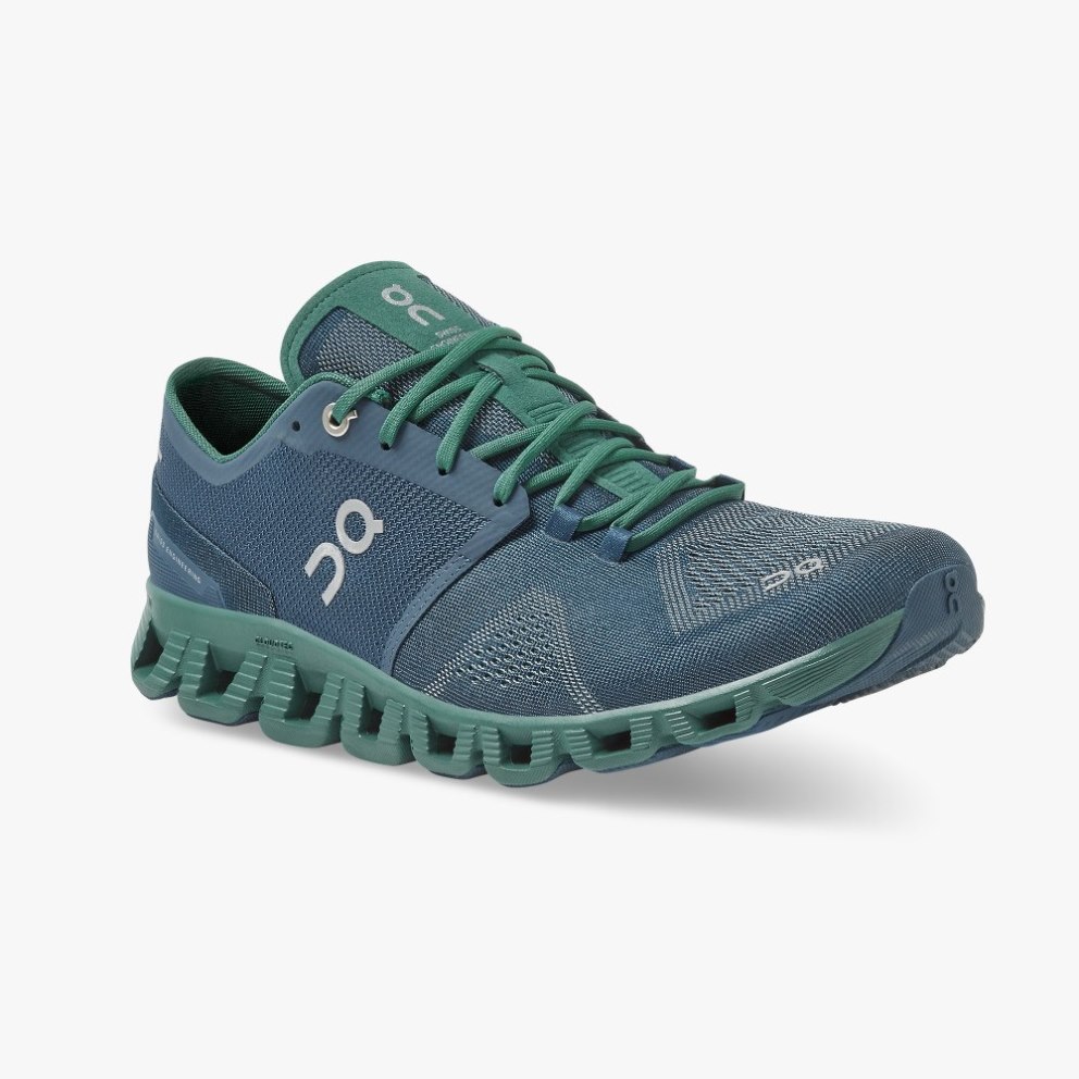 On Cloud X Men's Trainers Navy / Green | UK-AJ2O1