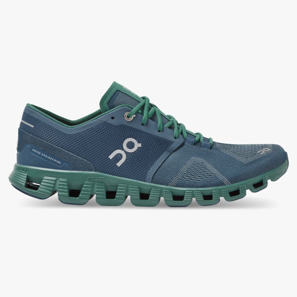 On Cloud X Men\'s Trainers Navy / Green | UK-AJ2O1