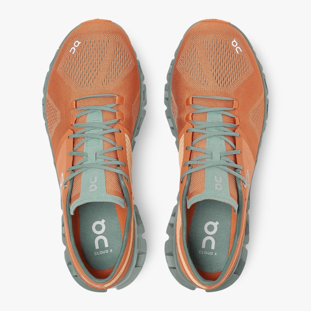 On Cloud X Men's Trainers Orange / Mint | UK-752M6