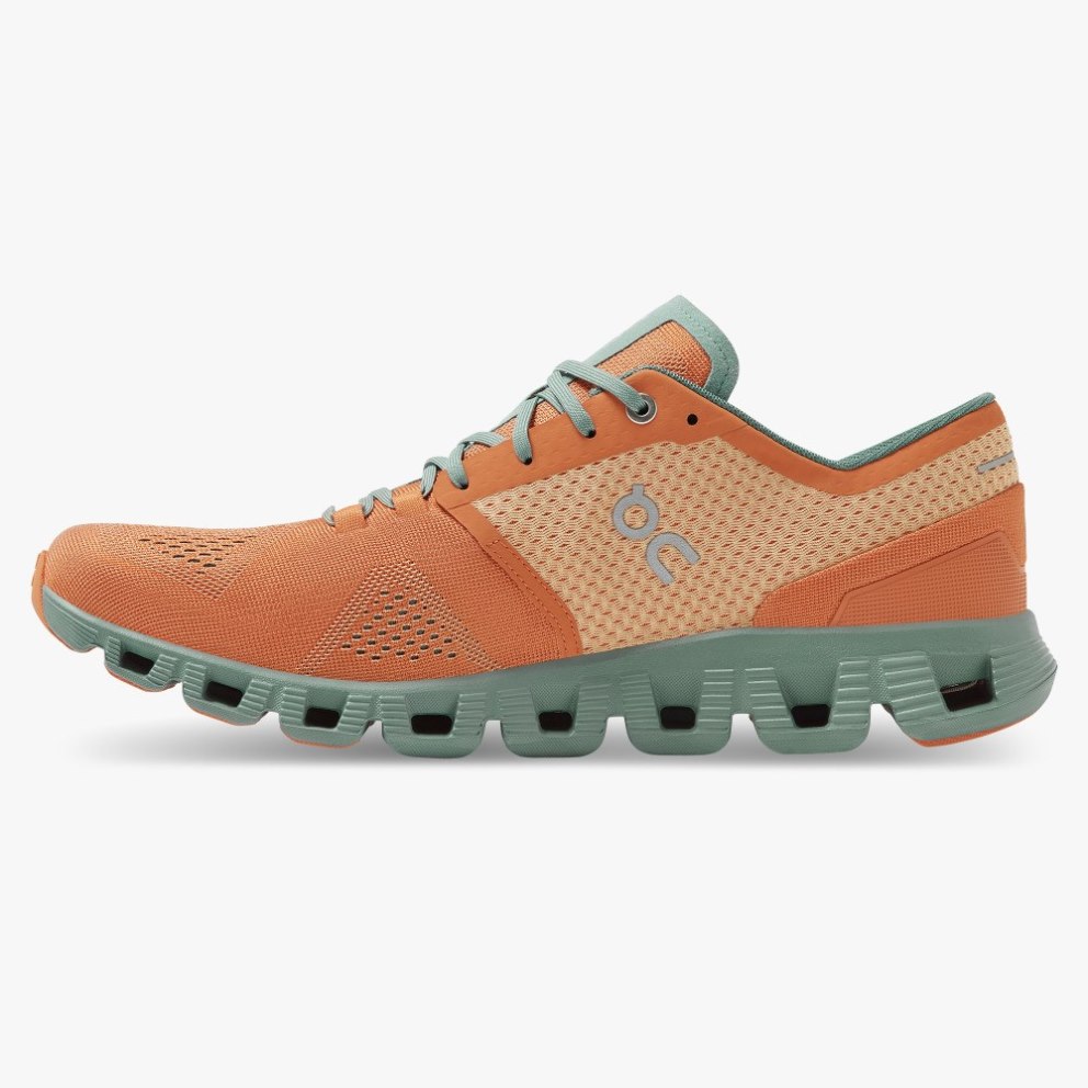 On Cloud X Men's Trainers Orange / Mint | UK-752M6