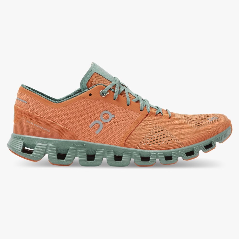 On Cloud X Men\'s Trainers Orange / Mint | UK-752M6