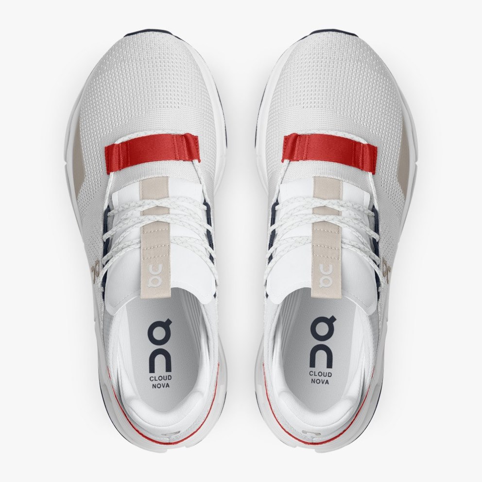 On Cloudnova Men's Trainers White / Red | UK-25A8O