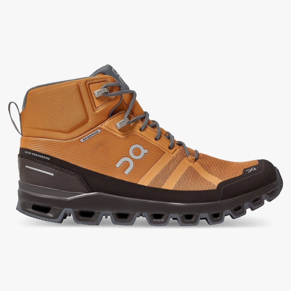 On Cloudrock Waterproof Men\'s Hiking Boots Brown / Black | UK-1J5O8
