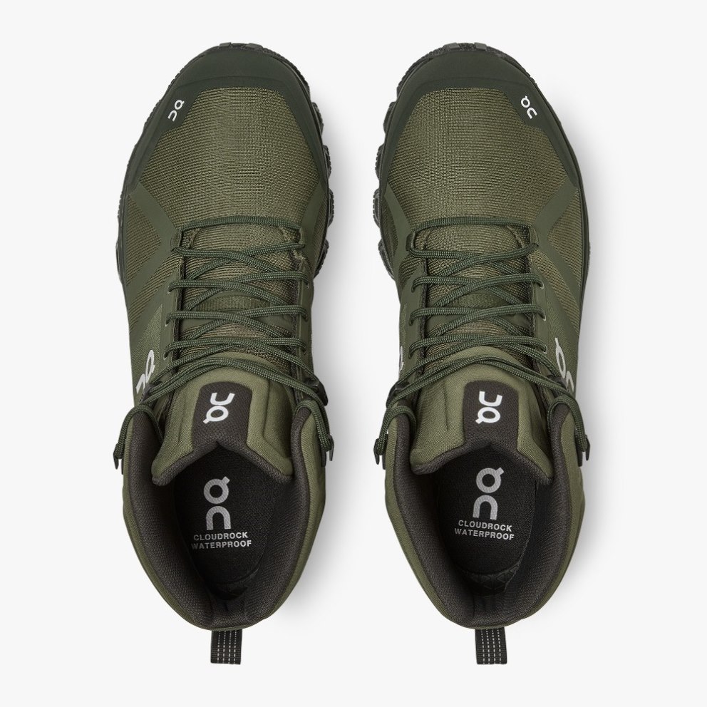 On Cloudrock Waterproof Men's Hiking Boots Olive | UK-1JO2A