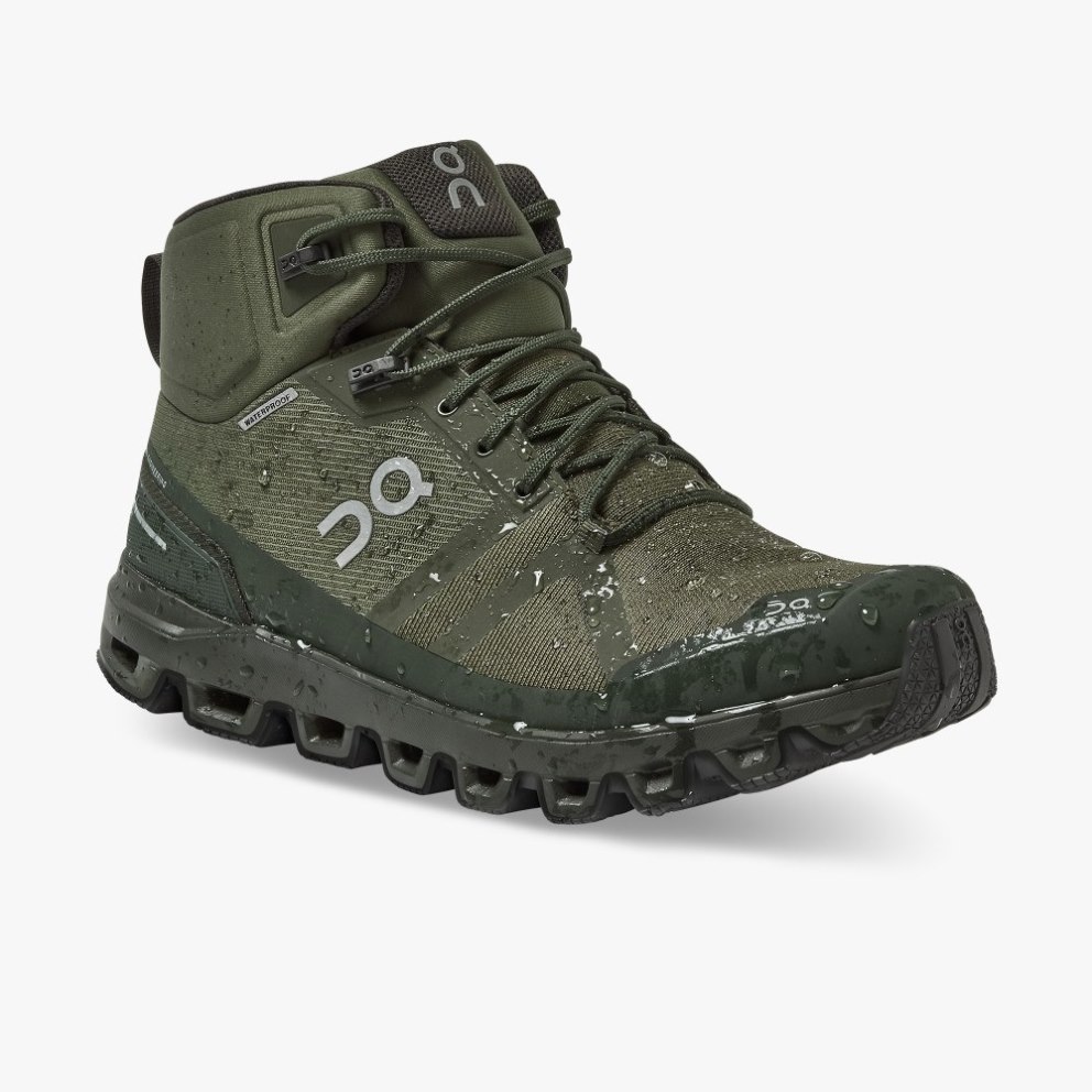 On Cloudrock Waterproof Men's Hiking Boots Olive | UK-1JO2A