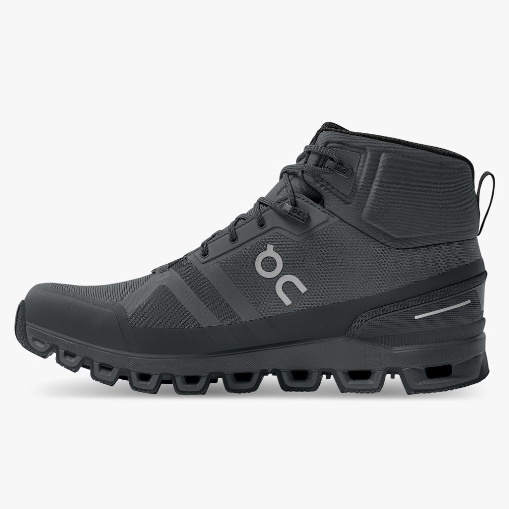 On Cloudrock Waterproof Men's Hiking Boots Black | UK-76J2A
