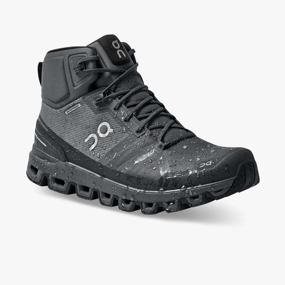 On Cloudrock Waterproof Men's Hiking Boots Black | UK-76J2A