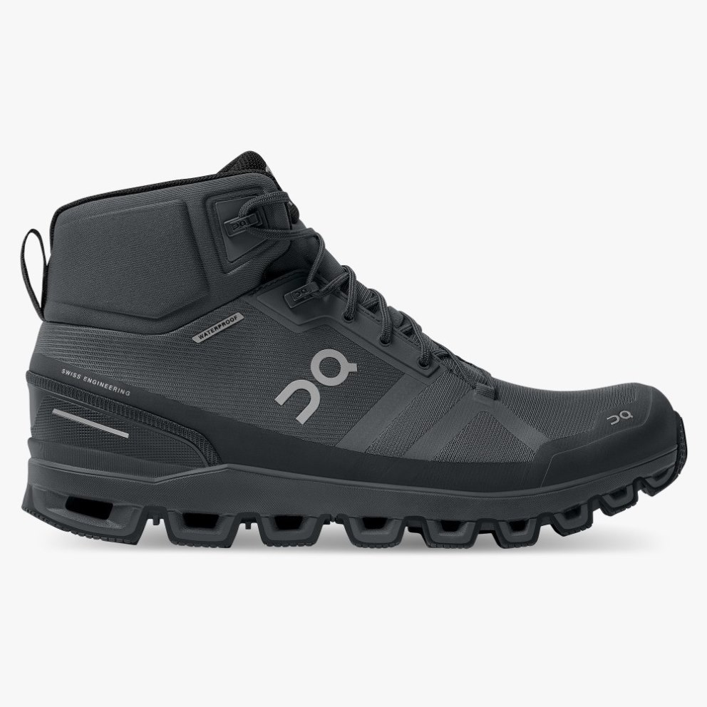 On Cloudrock Waterproof Men\'s Hiking Boots Black | UK-76J2A