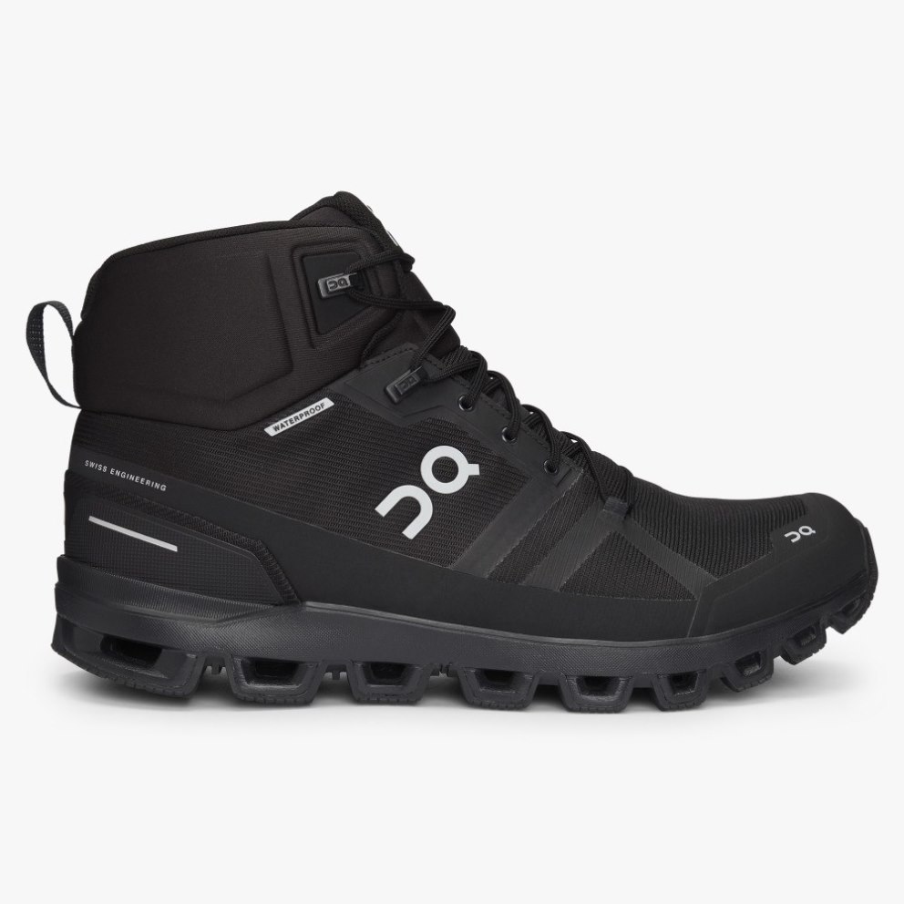 On Cloudrock Waterproof Men\'s Hiking Boots Black | UK-M8OA7