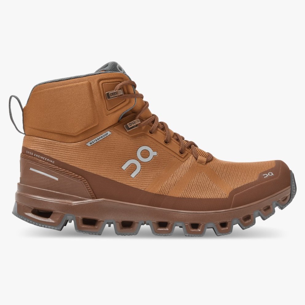 On Cloudrock Waterproof Women\'s Hiking Boots Brown | UK-1M7O8