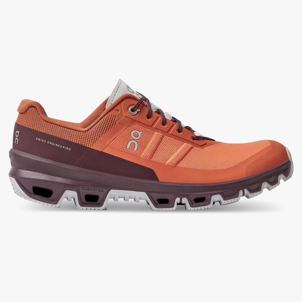 On Cloudventure Men\'s Hiking Shoes Orange / Burgundy | UK-M6JA5