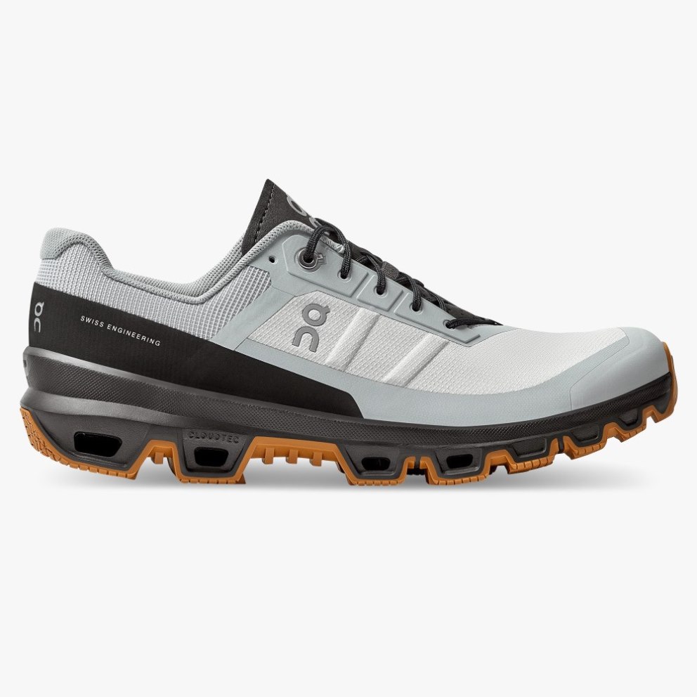On Cloudventure Men\'s Hiking Shoes Light Grey / Black | UK-O2AM8