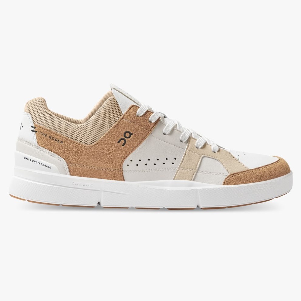 On Cloud THE ROGER Clubhouse Men\'s Trainers White / Brown | UK-A6857