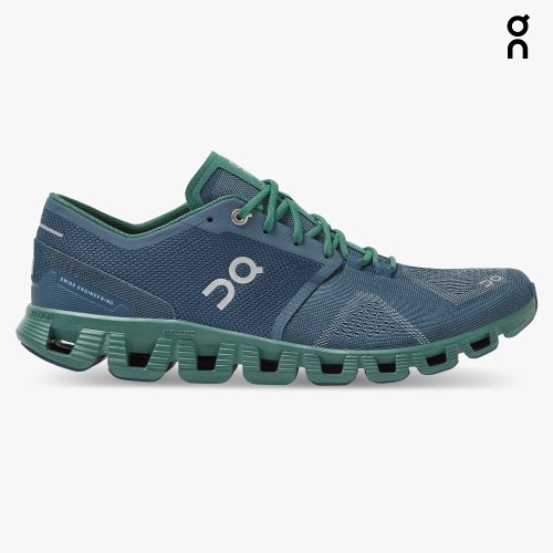 On Cloud X Men's Trainers Navy / Green | UK-AJ2O1