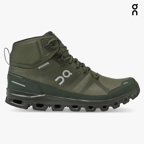On Cloudrock Waterproof Men's Hiking Boots Olive | UK-1JO2A
