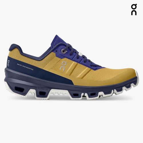 On Cloudventure Women's Hiking Shoes Gold / Navy | UK-J7OM5